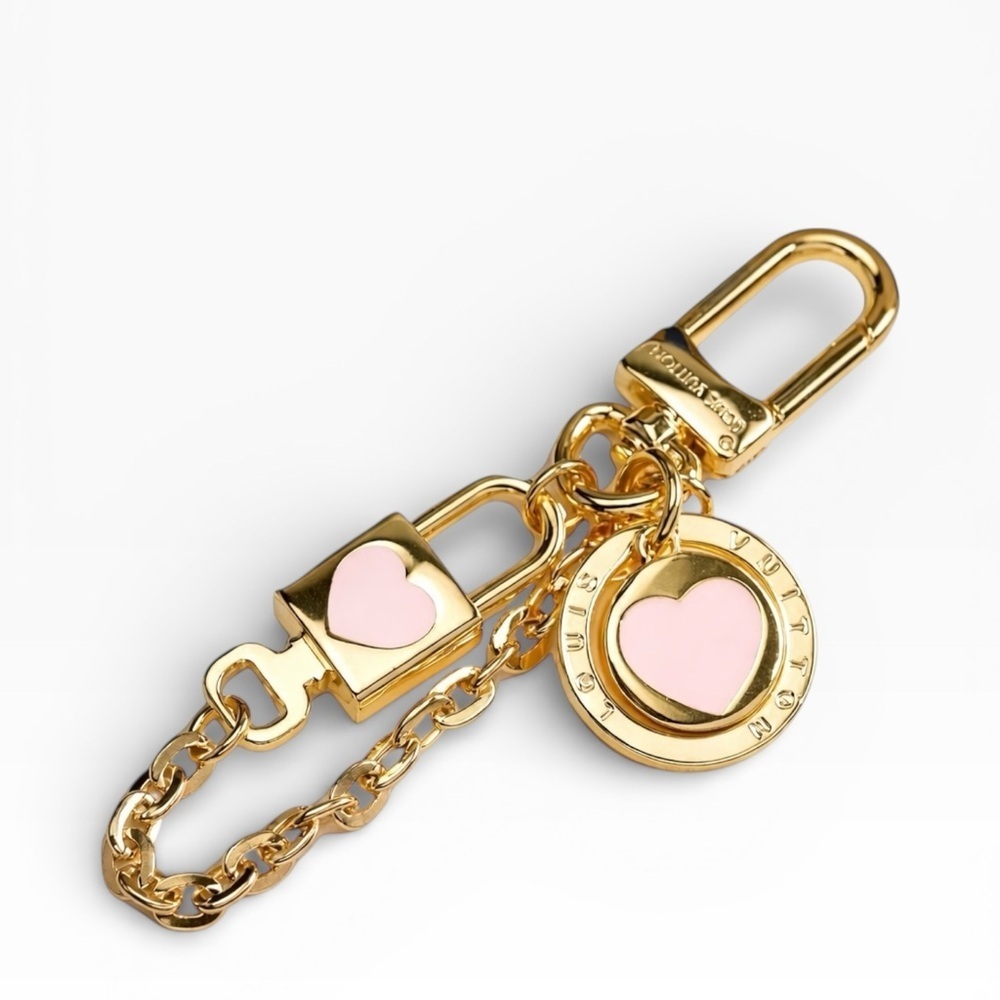 LOUIS VUITTON Heart Bag Charm Keyring Gold Light Pink